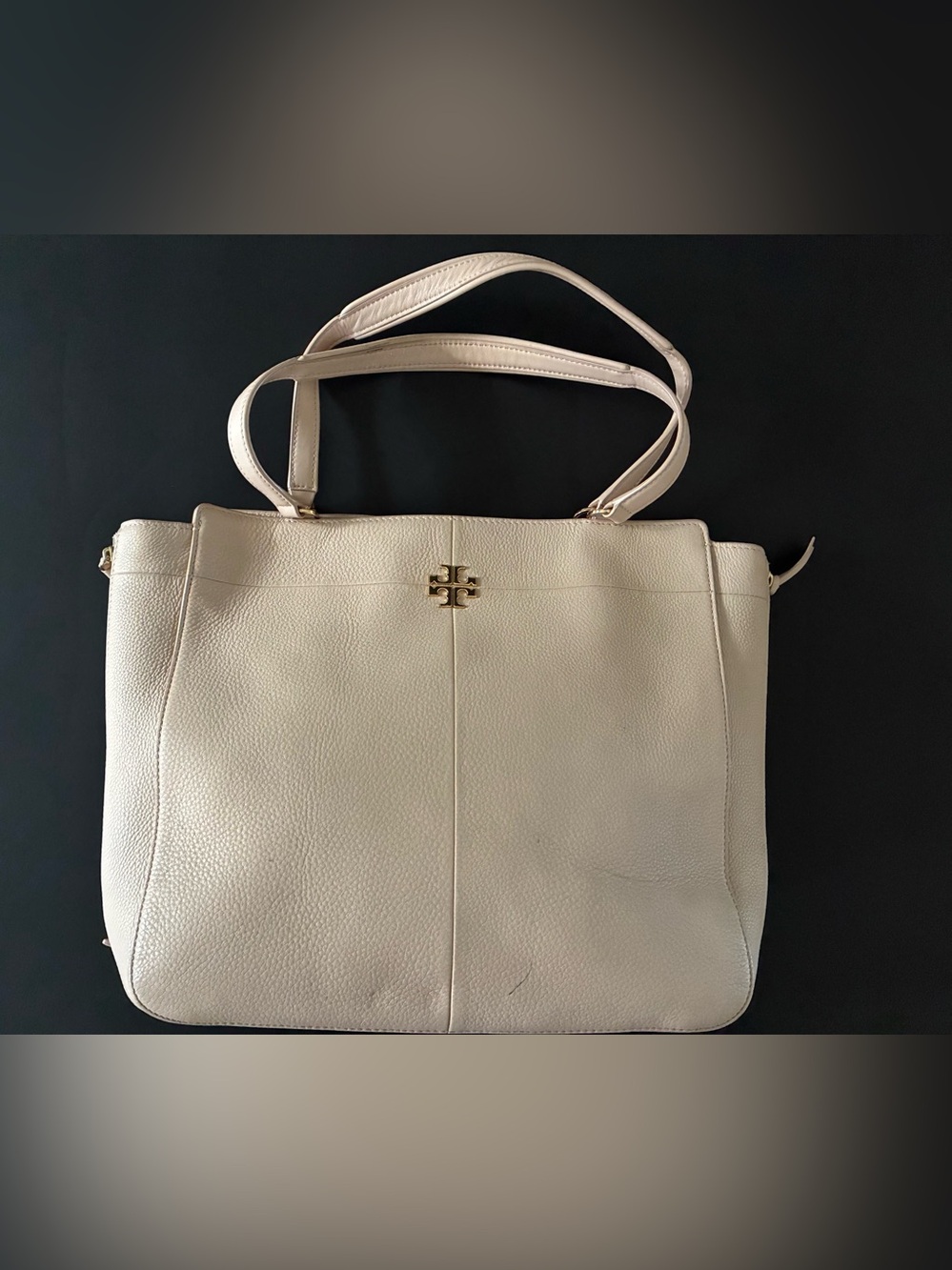 Tory Burch Blush Pebbled Leather Tote with Gold Hardware side-zip expandable